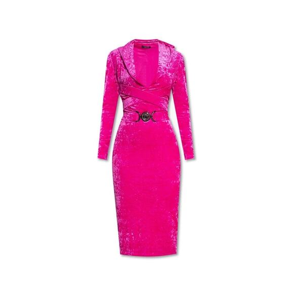 Versace Dresses & Skirts - NWT Versace 40 US 4 Runway Biggie Medusa Pink Crushed Velvet Midi Dress $3,225